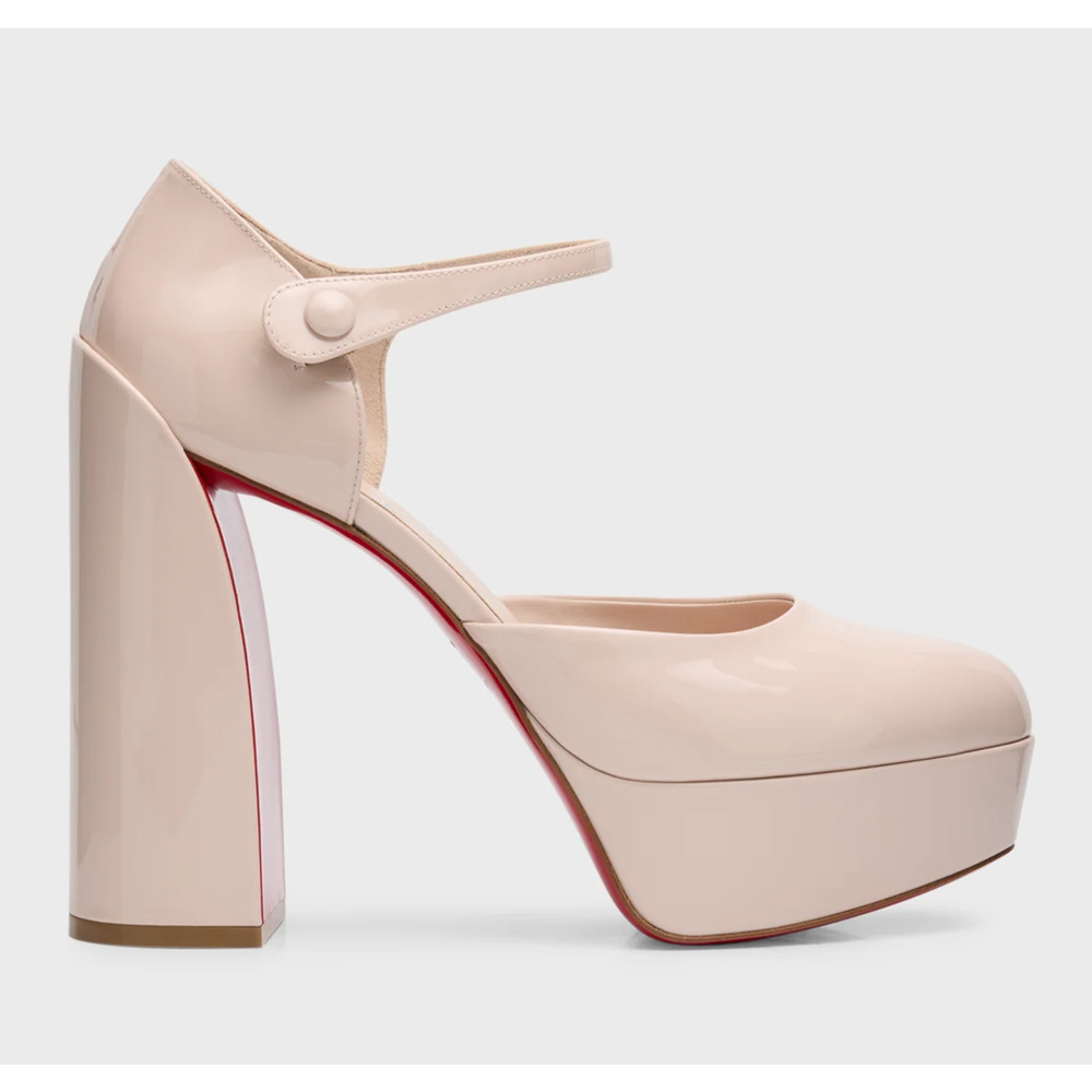 Christian Louboutin Movida MJ 130 Leche Patent Platform Block Heel Pump 37.5